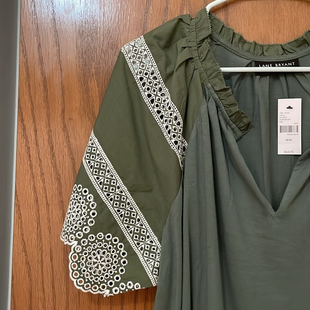 LANE BRYANT NWT Womens Size 18/20 Green Cream Eyelet Short-Sleeve Knit Top - Picture 5 of 10